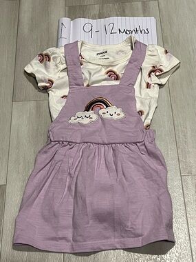 Pekkle Lilac Pinafore Dress with Rainbow Tee - Kids Casual